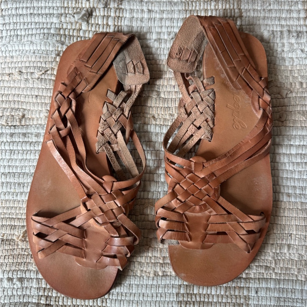 Free People Brown Woven Leather Sandals
